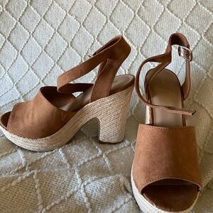 Sun + Stone Cognac Suede Espadrille Wedge Sandals